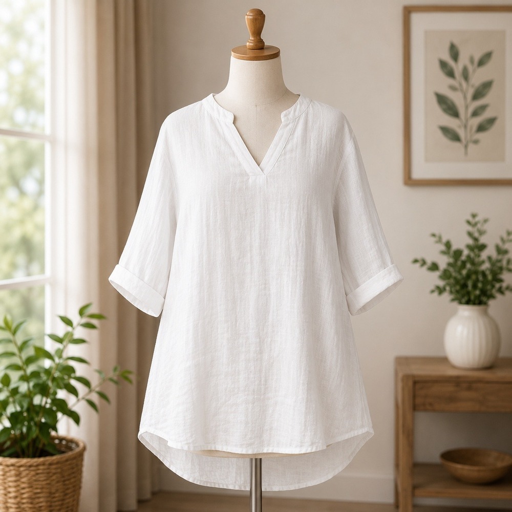 NWT Cupshe Beach Cover Up Tunic Womens Large White Crinkle V-Neck Long Sleeve